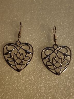 Hand Crafted Silver Heart Filigree Drop Earrings